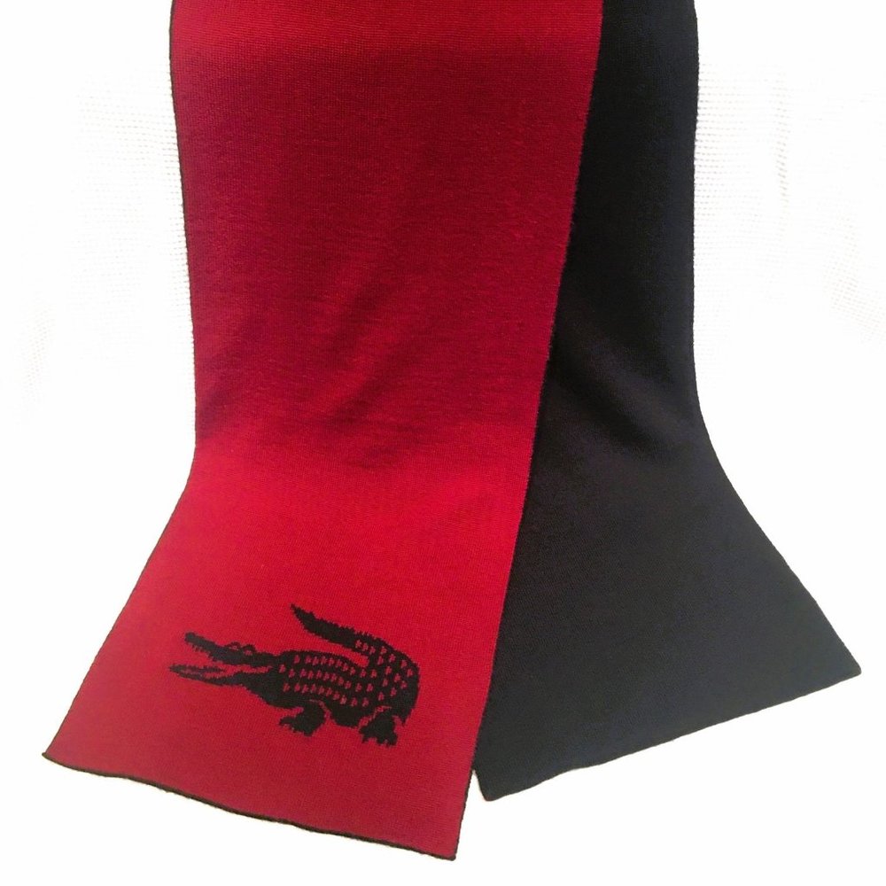 🧣 LACOSTE 100% WOOL REVERSIBLE SCARF - NAVY/BURGUNDY – Excellent condition